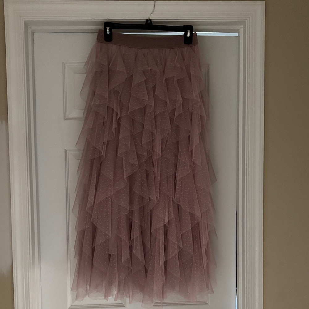Anthropologie Dusty Pink Asymmetrical Tulle Skirt